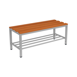 freistehende Sitzbank mit Holzleisten und Schuhrost